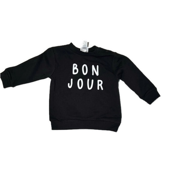 NWT Bonjour sweatshirt and pattern track pants with kangaroo pocket, size 6-12 m - Picture 2 of 9